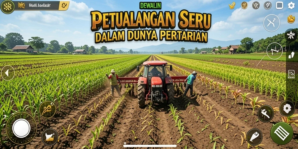 Tampilan seru gameplay DEWALIN dengan aktivitas bertani.