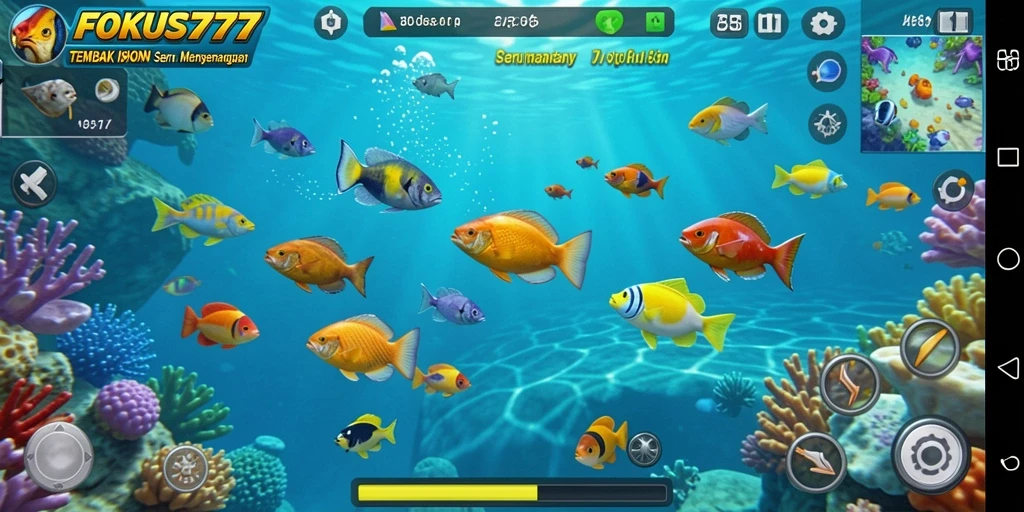 Screenshot gameplay FOKUS777 menampilkan aksi menembak ikan yang seru.