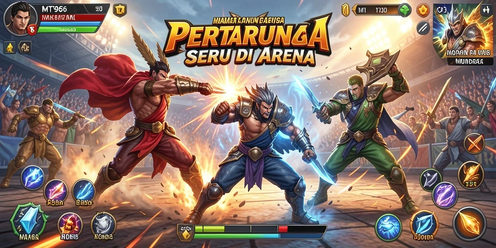 Screenshot gameplay MT966 yang menunjukkan aksi seru pertarungan.